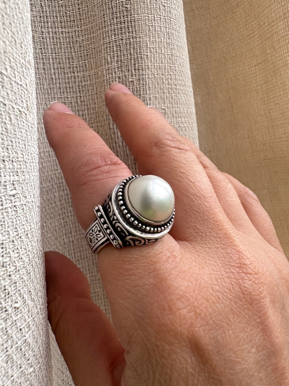 Samuel B. Sterling-Silver Pearl Statement Ring sz 7